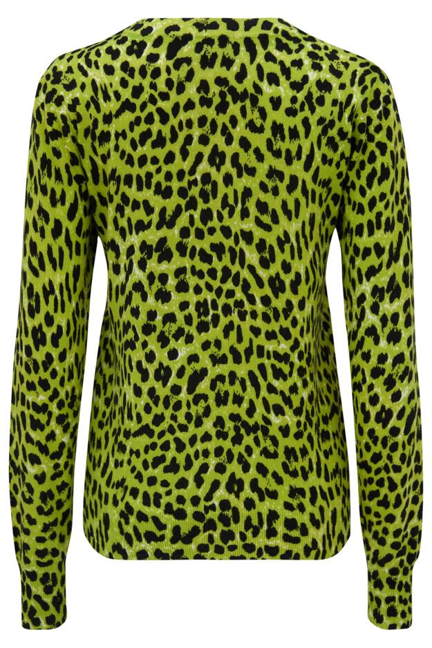 Leopard Print Compact Knit Jumper in Lime/Black Animal | Pour Moi