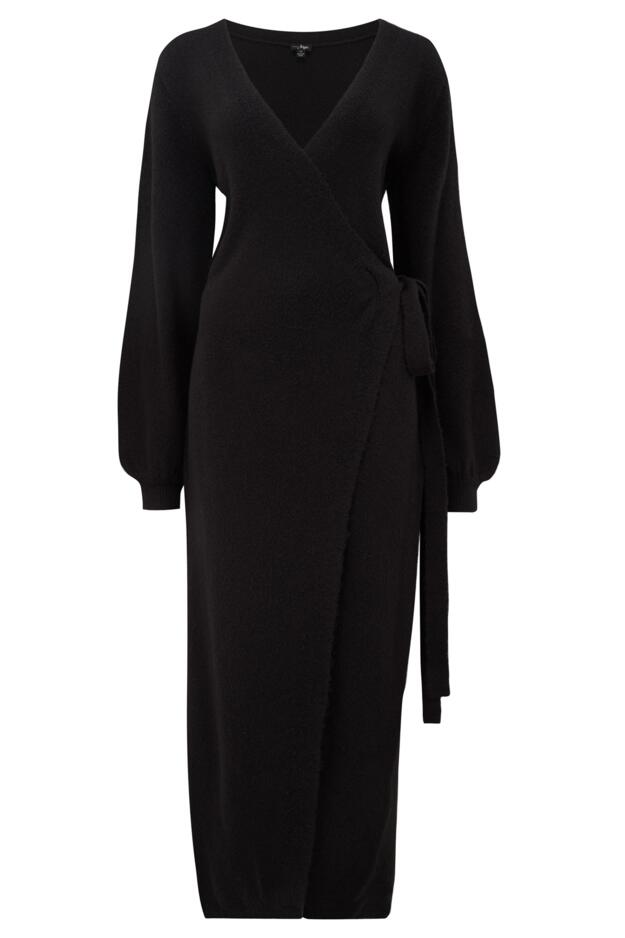 Elle Knit Midi Wrap Dress | Black | Pour Moi