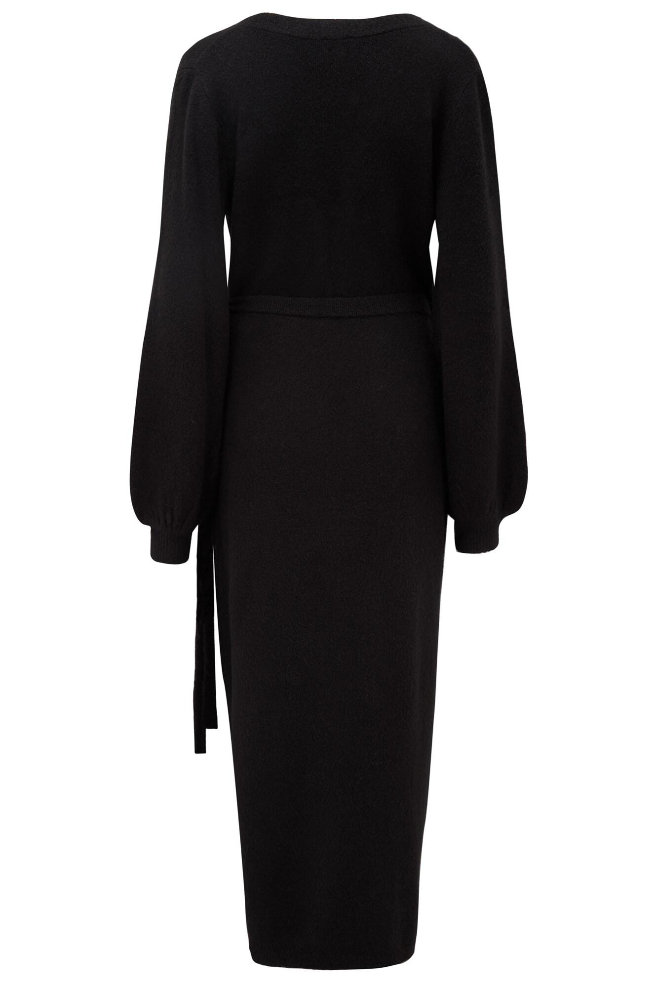 Elle Knit Midi Wrap Dress in Black | Pour Moi