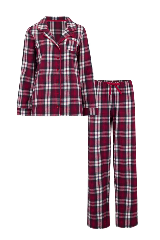Cosy Check Brushed Cotton Pyjama Set in Navy/Red/White | Pour Moi