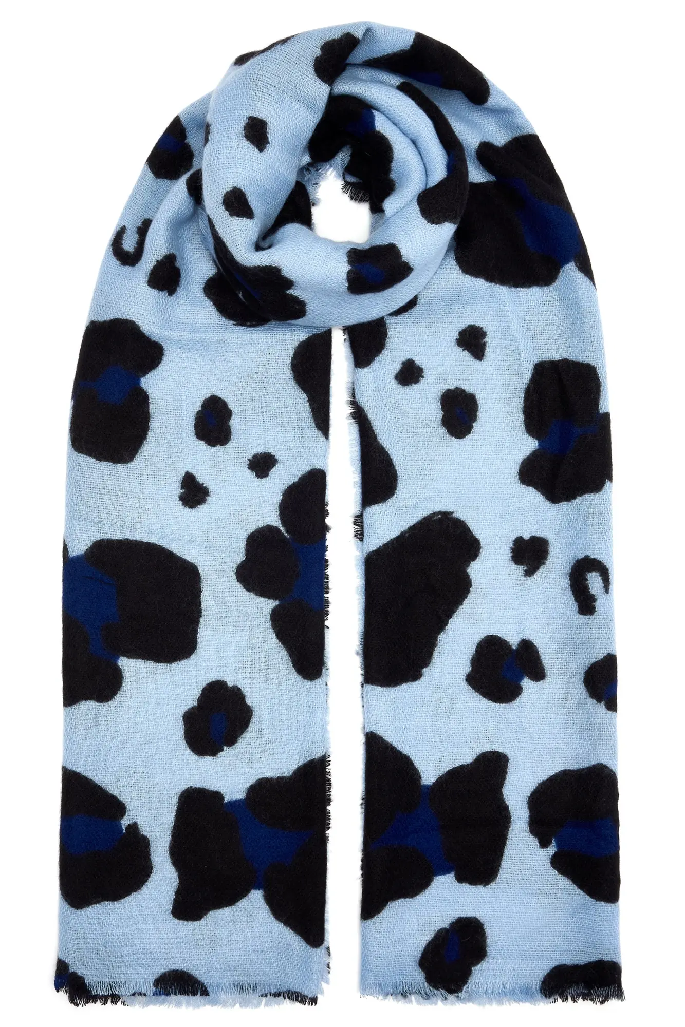 Oversized Printed Supersoft Scarf, Powder Blue/Navy