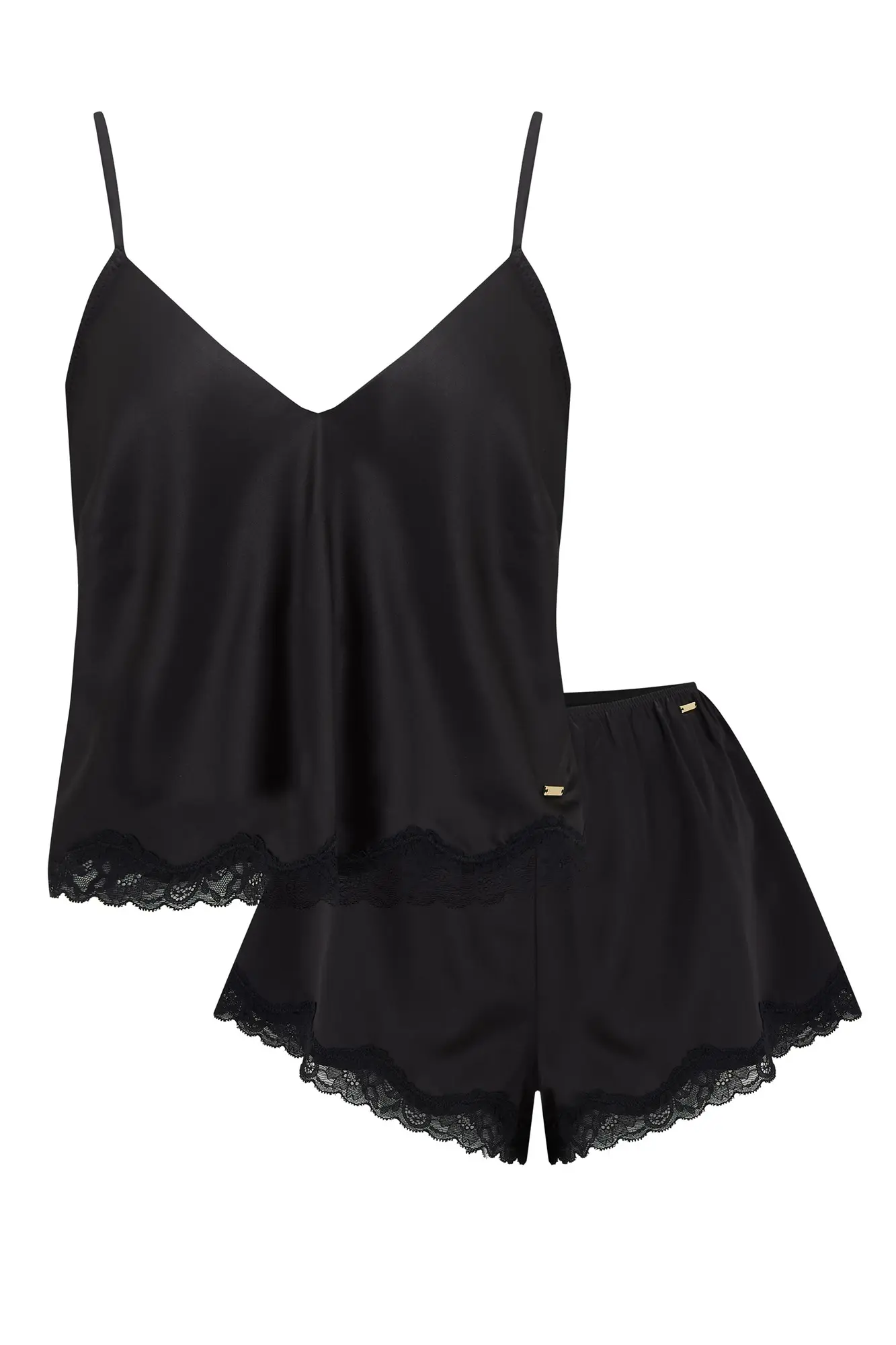 Luxury Silk Pyjama Shorts in Black with Lace Trim