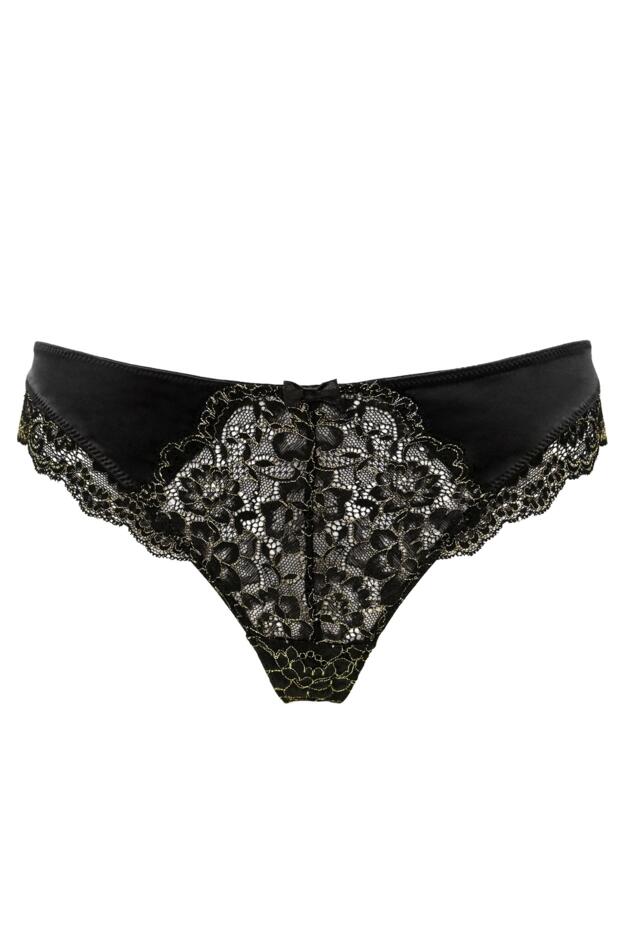 Laced in Gold Thong in Black/Gold | Pour Moi
