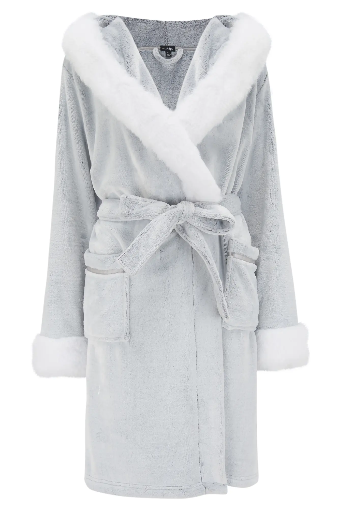 Loungeable Pale Grey Fleece Faux Fur Trim Dressing Gown | New Look