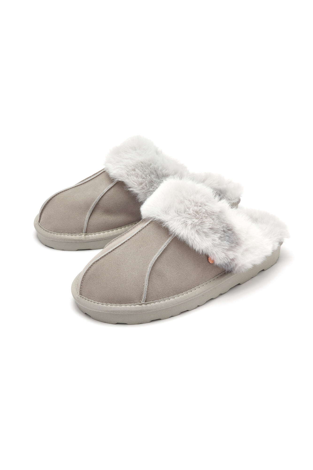 Faux Fur Trim Suede Mule Slipper Grey Pour Moi