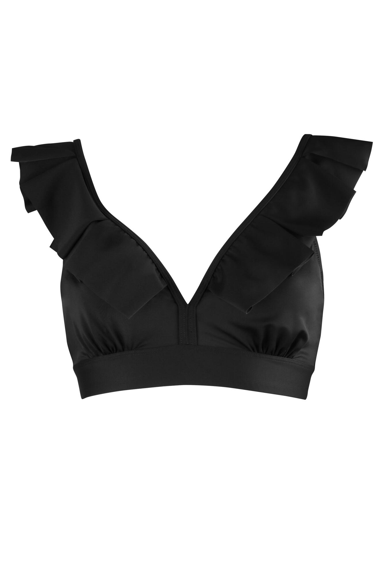 Space Frill Hidden Wire Convertible Bikini Top in Black | Pour Moi