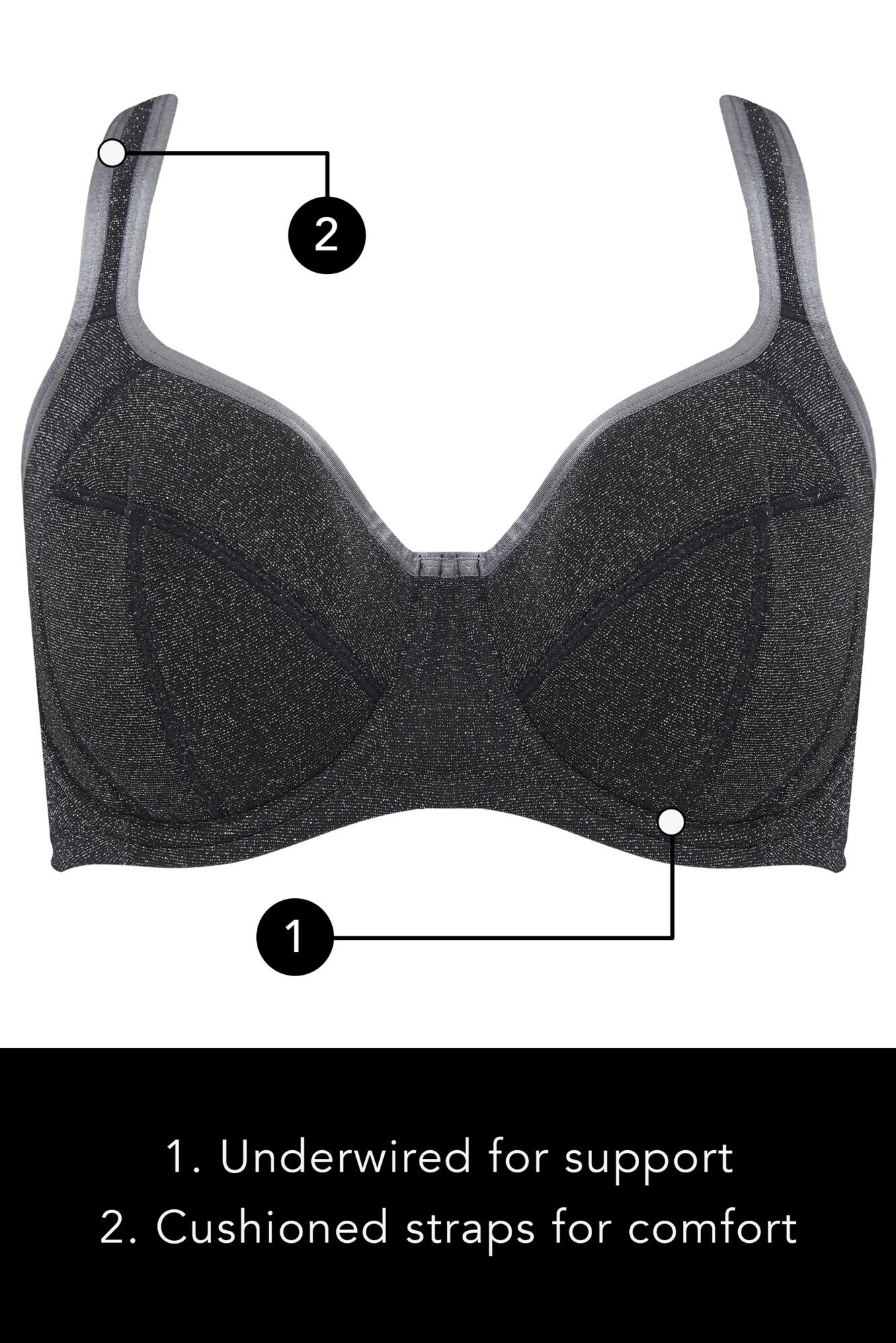 Energy Reach Underwired Lightly Padded Sports Bra in Black/Silver ...