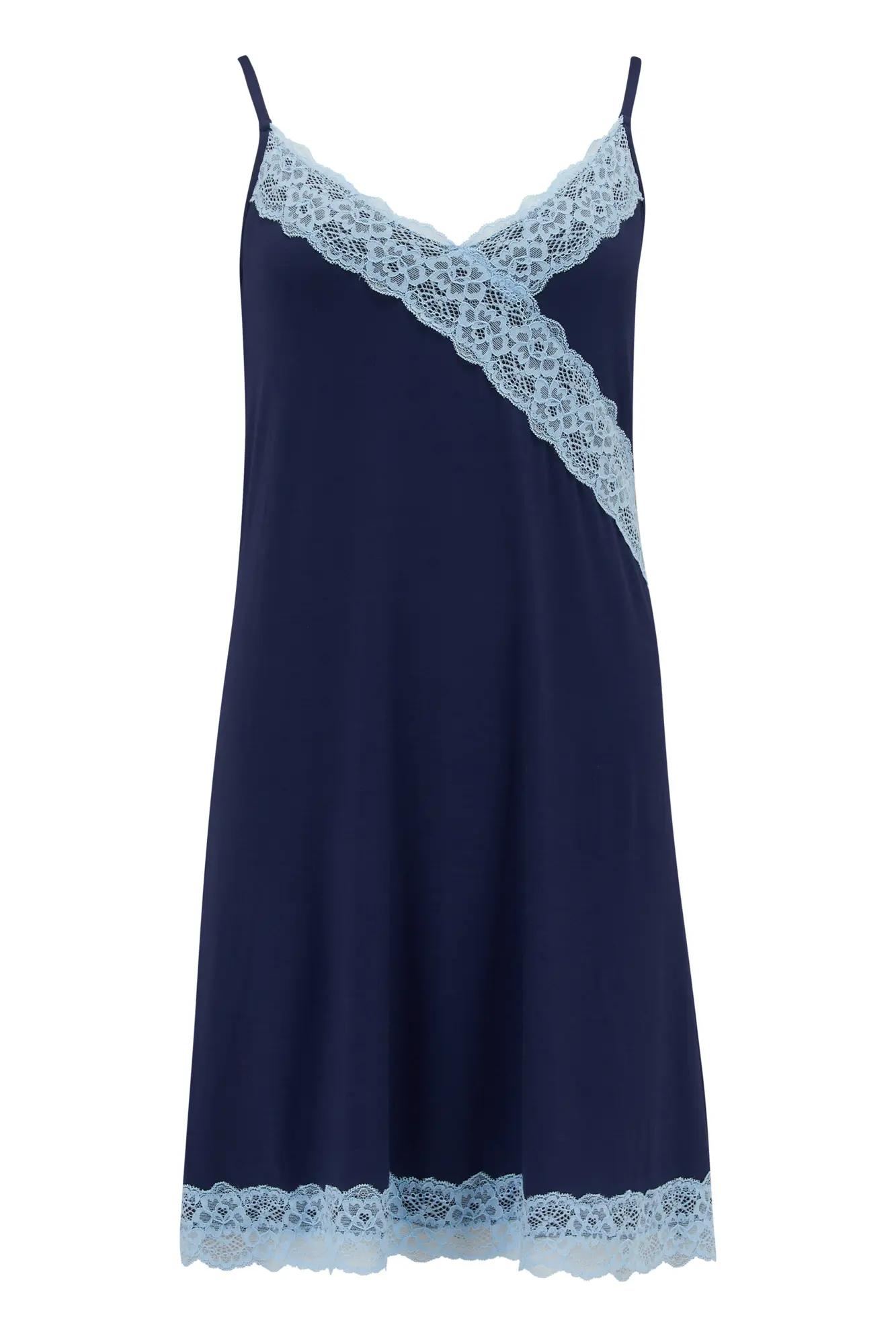 Sofa Loves Lace Hidden Support Soft Jersey Chemise | Navy/Blue | Pour Moi