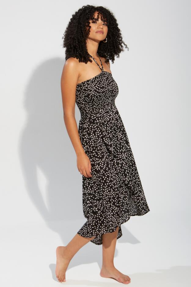 Halter Neck Strap Multiway Shirred Bodice Maxi Beach Dress