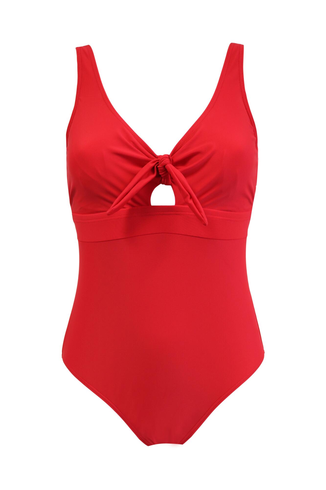 Underwired Bow Front Tummy Control Swimsuit in Red Pour Moi