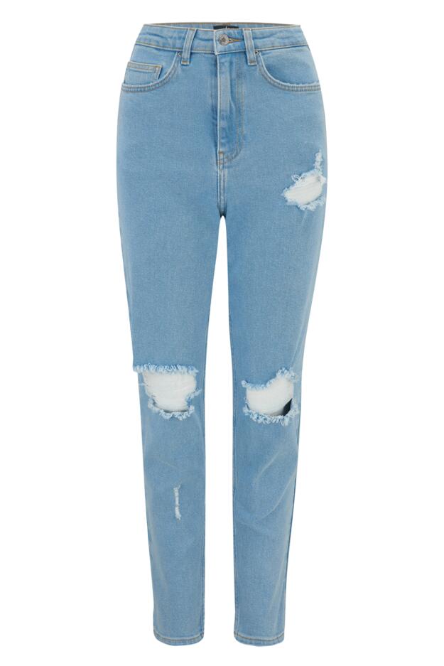 Aubrey Denim High Waist Mom Jeans In Light Blue Pour Moi