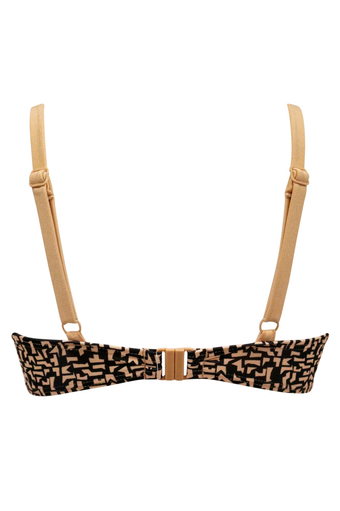 Allure Clothing (Mosta) - SOLD OUT Exotic. B Cup swimsuit with removable  pad for higher comfort. Fix back crossed straps with triple tone elastics.  Gold, terra-cotta and black will mold the perfect