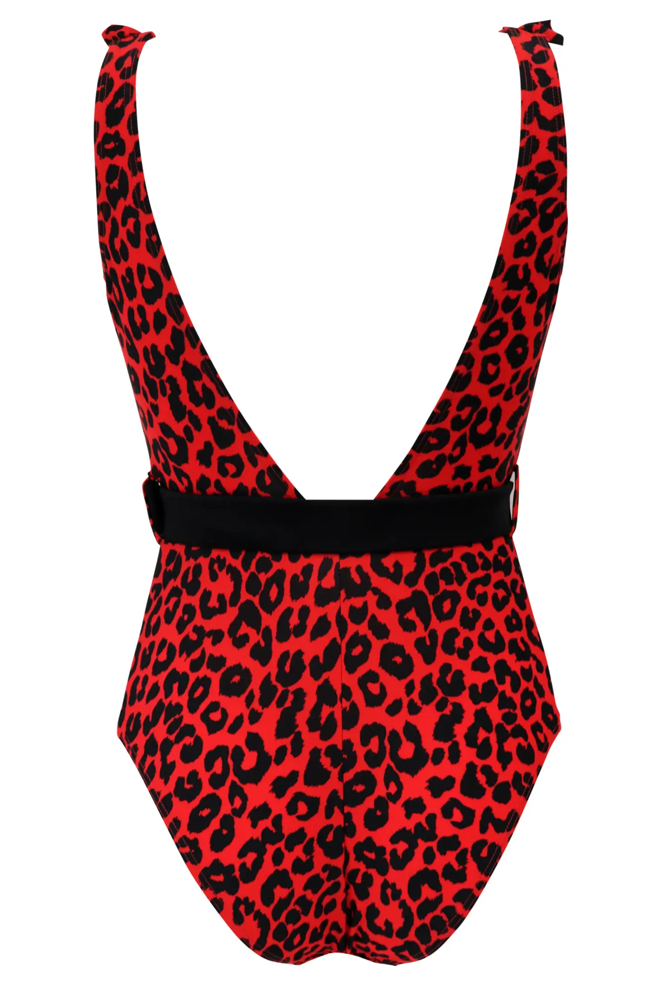 Frill Neck Belted Control Swimsuit, Red Leopard