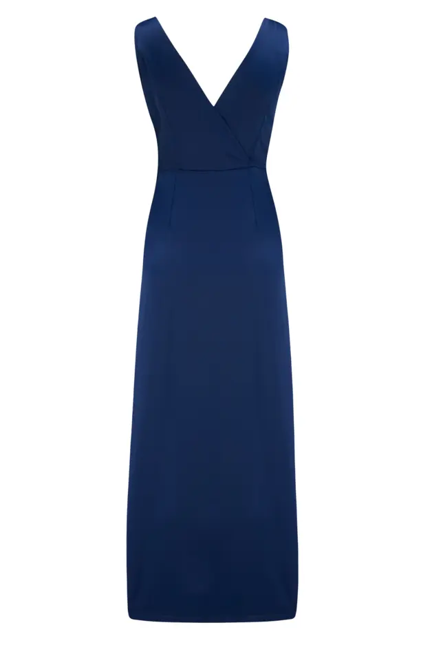 Millie Satin Woven Plunge Maxi Dress | Navy | Pour Moi