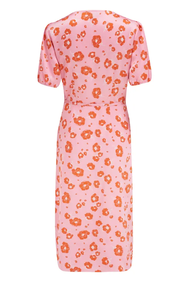 Margot Woven Satin Midi Tea Dress | Pink/Orange | Pour Moi
