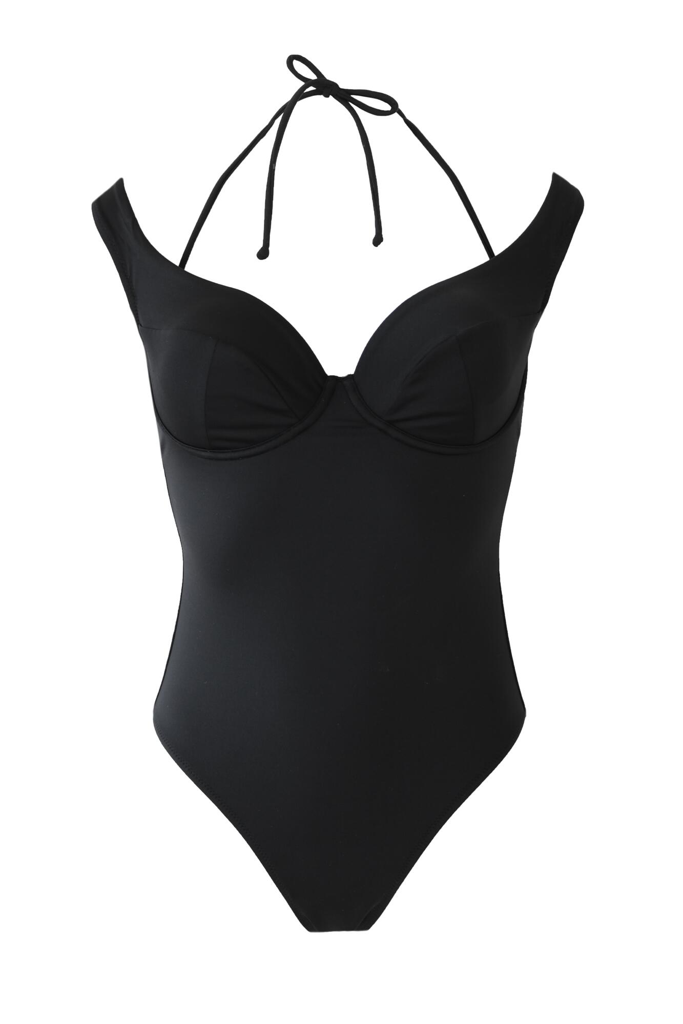 Underwired Off the Shoulder Double Strap Control Swimsuit | Black ...