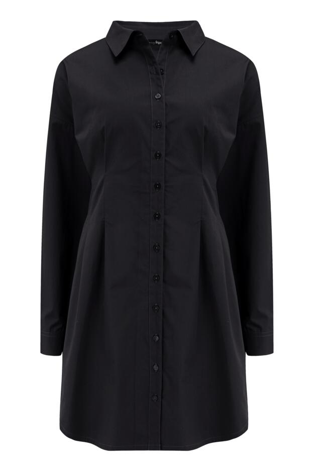 Cotton Poplin Cinched Waist Shirt Dress, Black