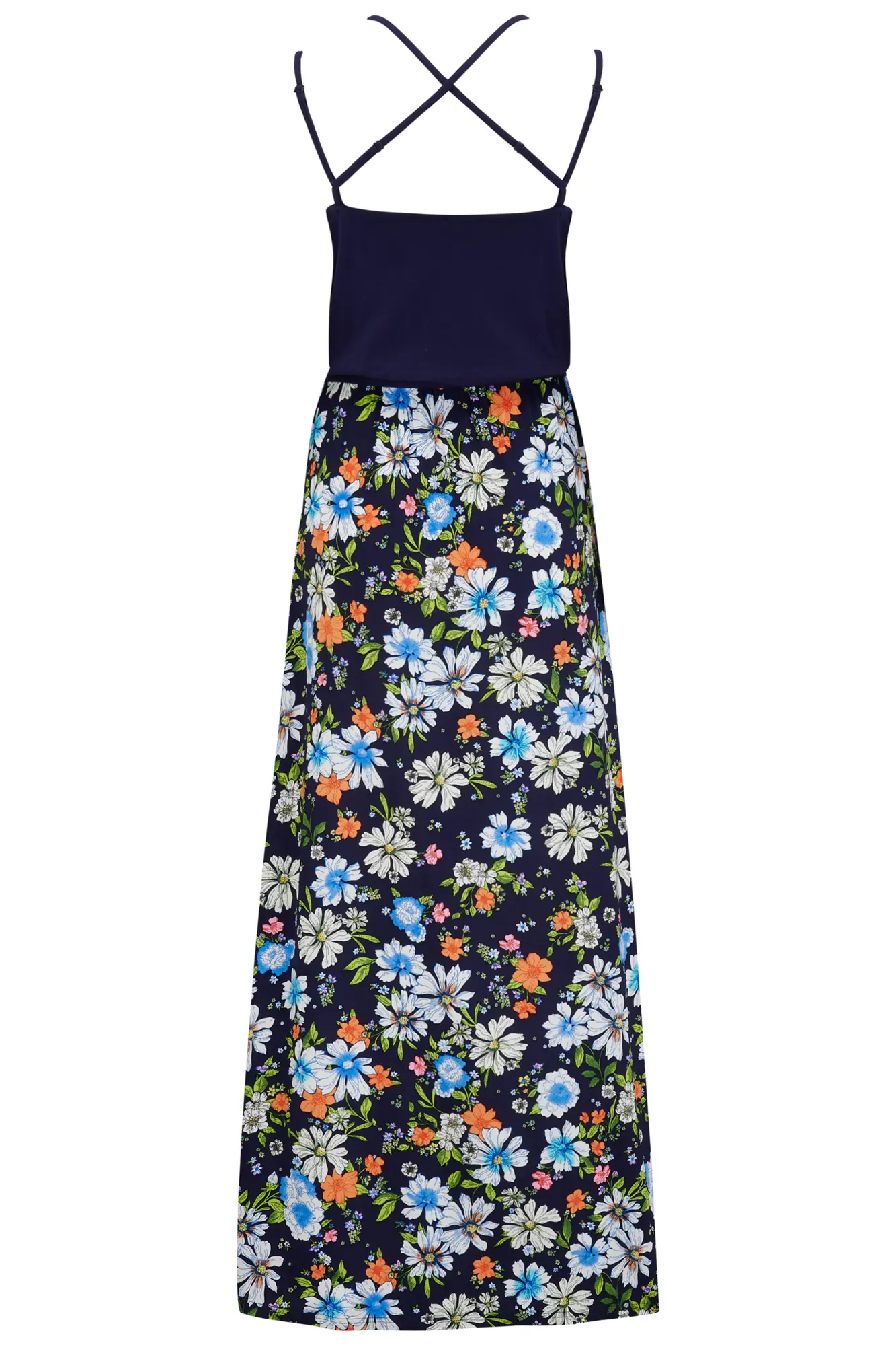 Cross Back Strappy Jersey Woven Mix Maxi Dress | Navy/Blue Floral ...