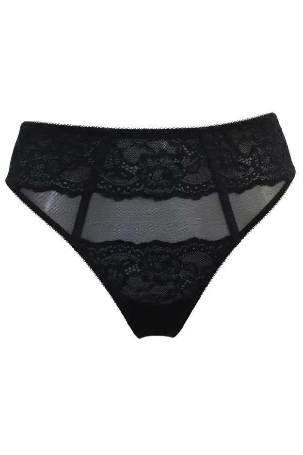 Mesh and Lace Thong in Black | Pour Moi