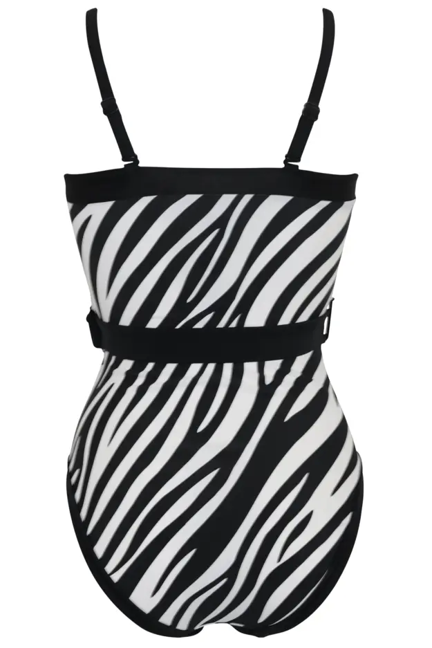 Strapless Belted High Leg Tummy Control Swimsuit | Zebra | Pour Moi