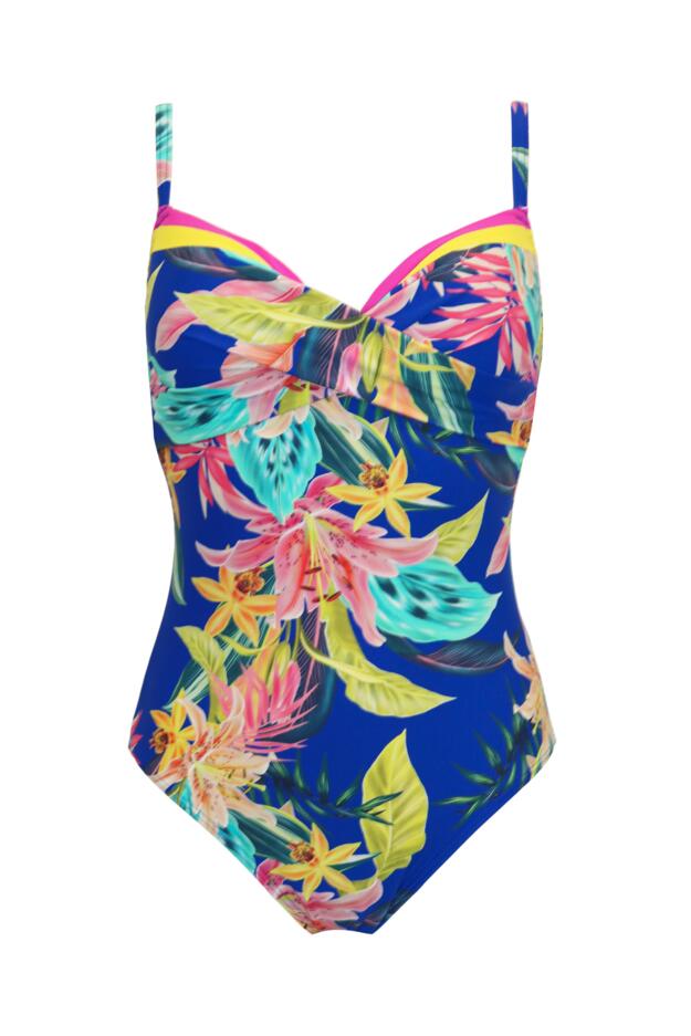 In The Mix Lightly Padded Underwired Swimsuit in Blue Tropical | Pour Moi