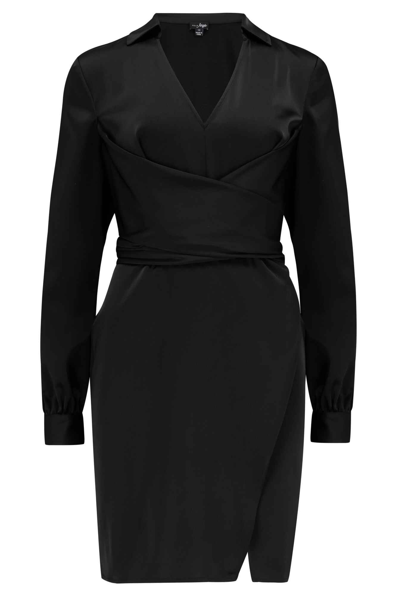 Eva Rib Knit V Neck Collar Mini Dress with LENZING™ ECOVERO™ Viscose, Black