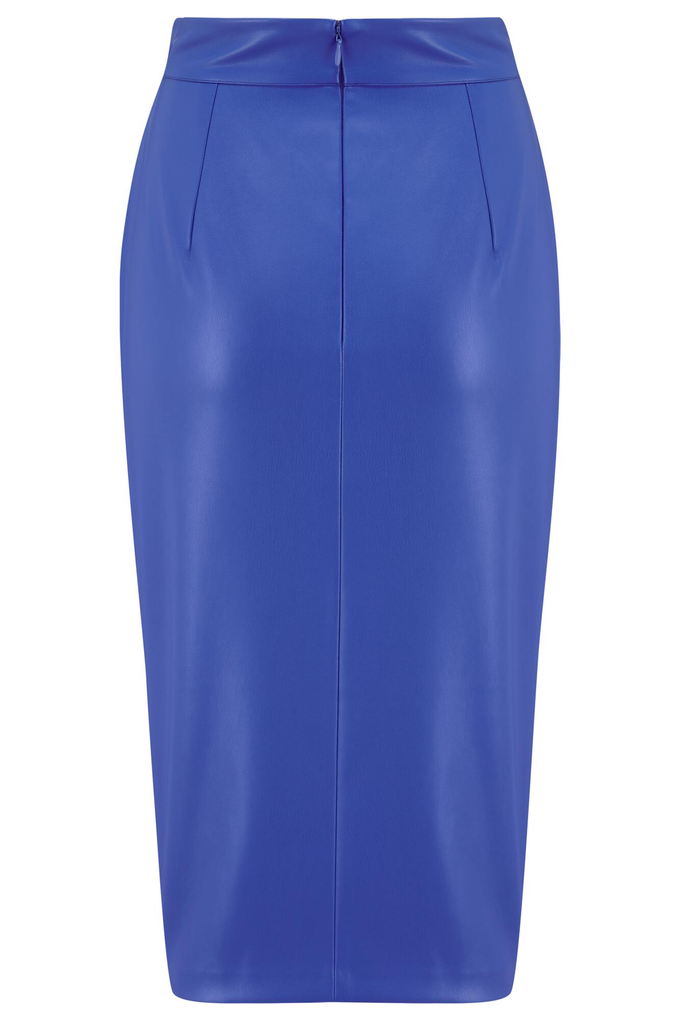 Elise Faux Leather Midi Pencil Skirt in Cobalt | Pour Moi