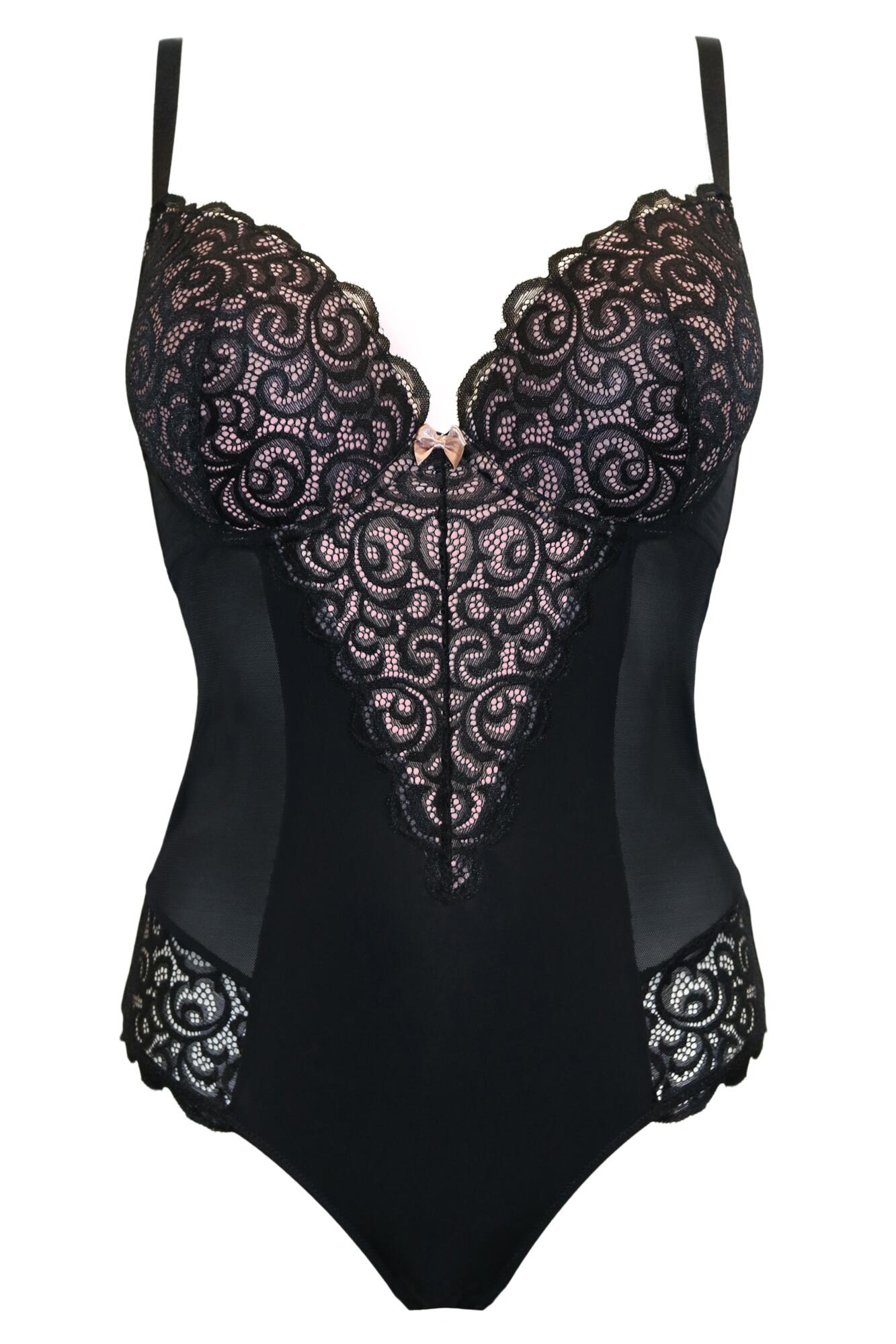 Romance Padded Plunge Push Up Body in Black | Pour Moi