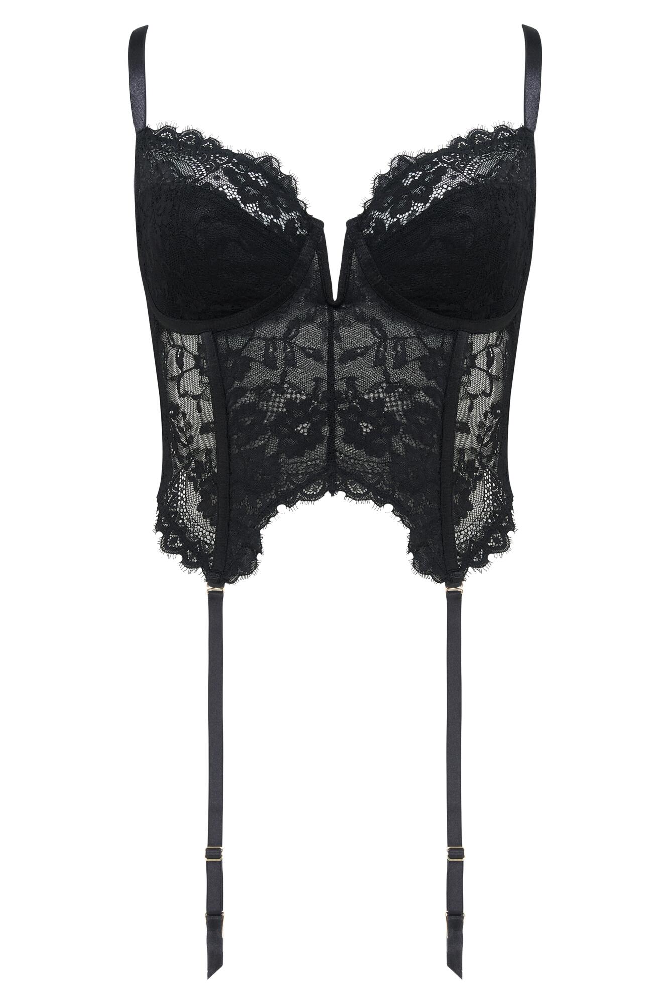 India Eyelash Lace Non Padded Cropped Basque In Black Pour Moi