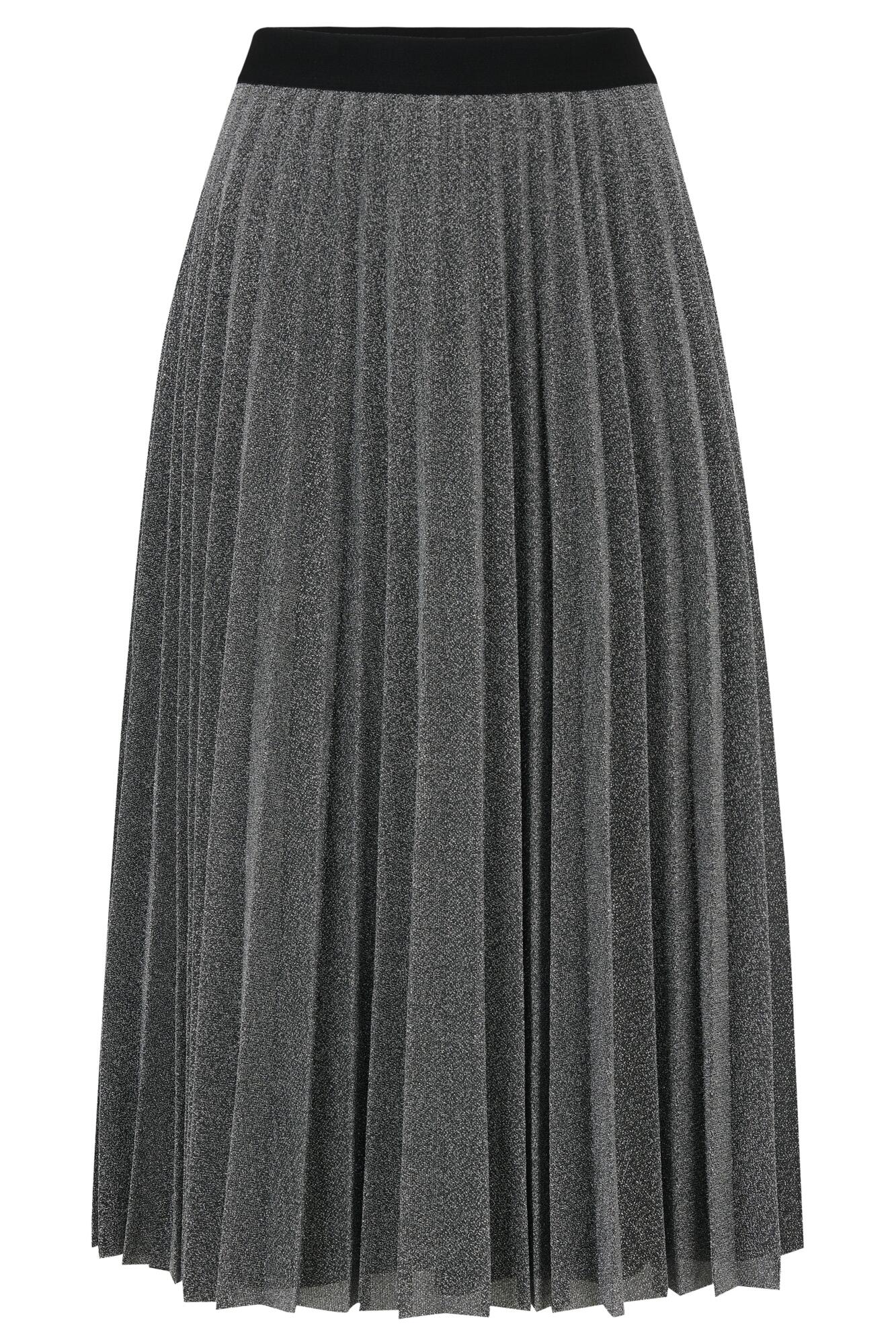 Nina Lame Pleated Midi Skirt | Gunmetal | Pour Moi