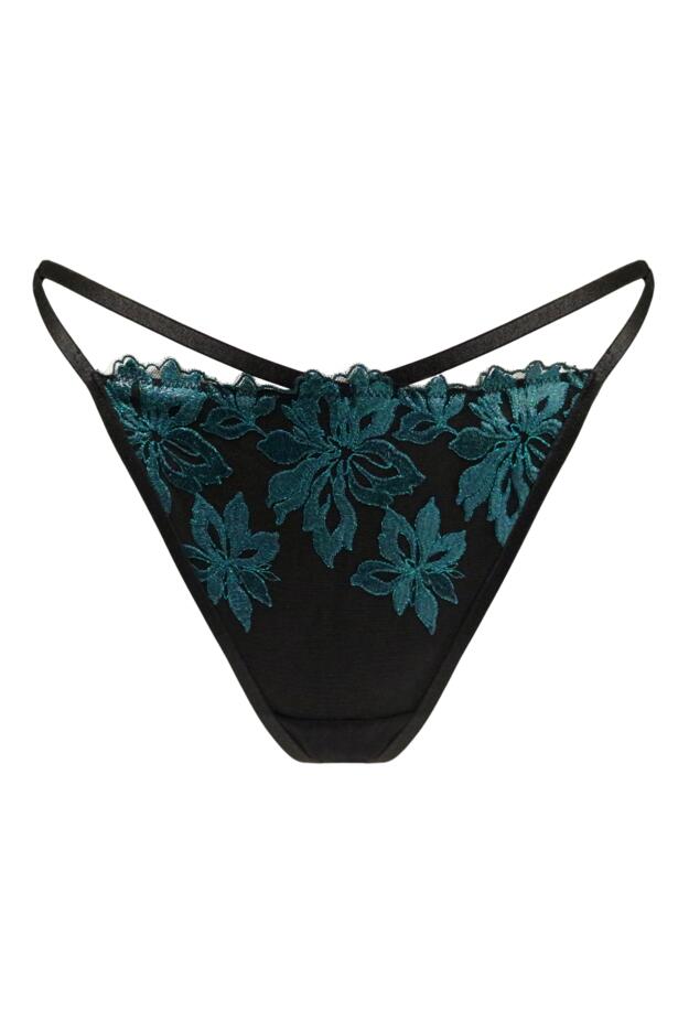 Roxie Embroidered G-String | Black/Forest | Pour Moi