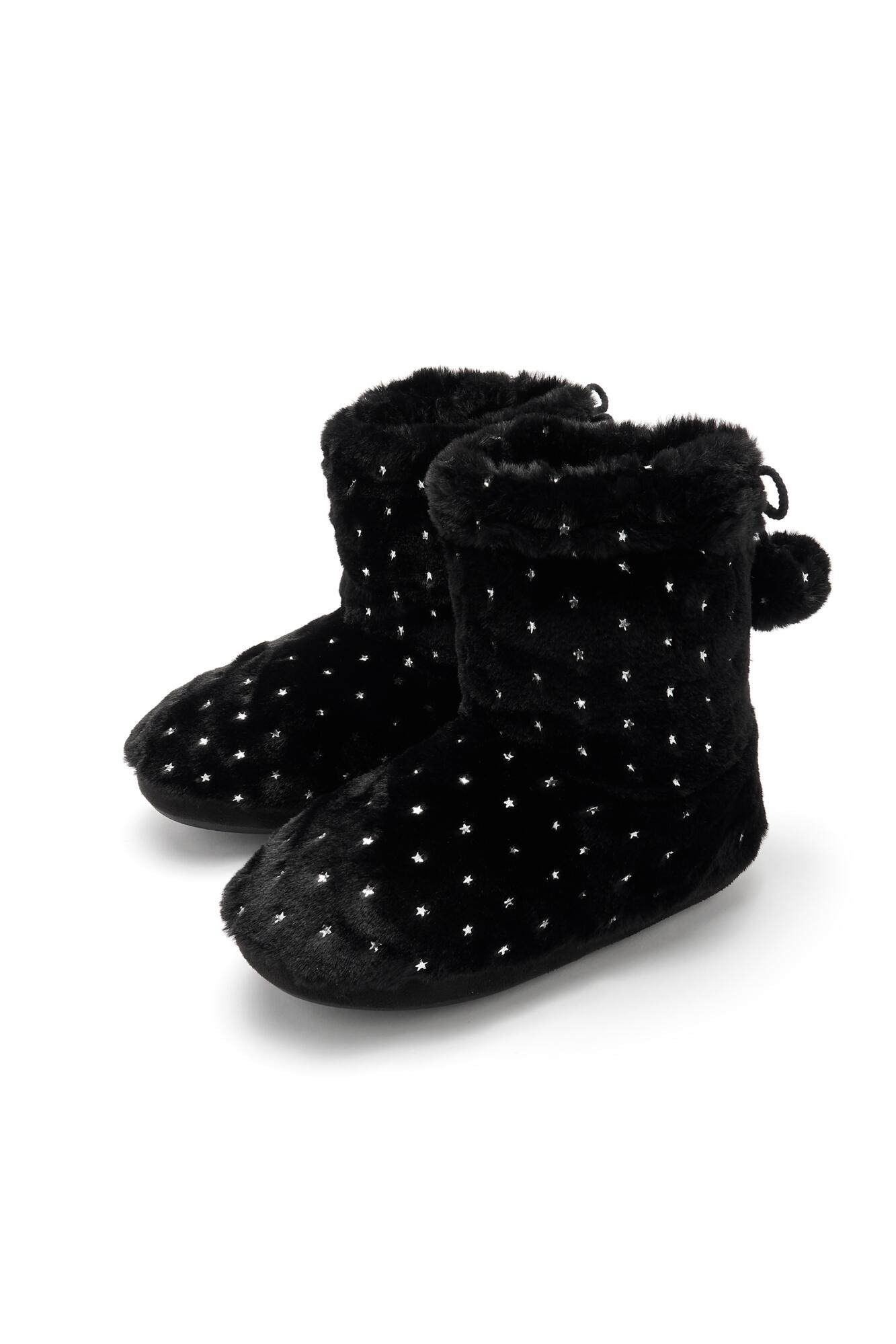 Black fluffy shop slipper boots