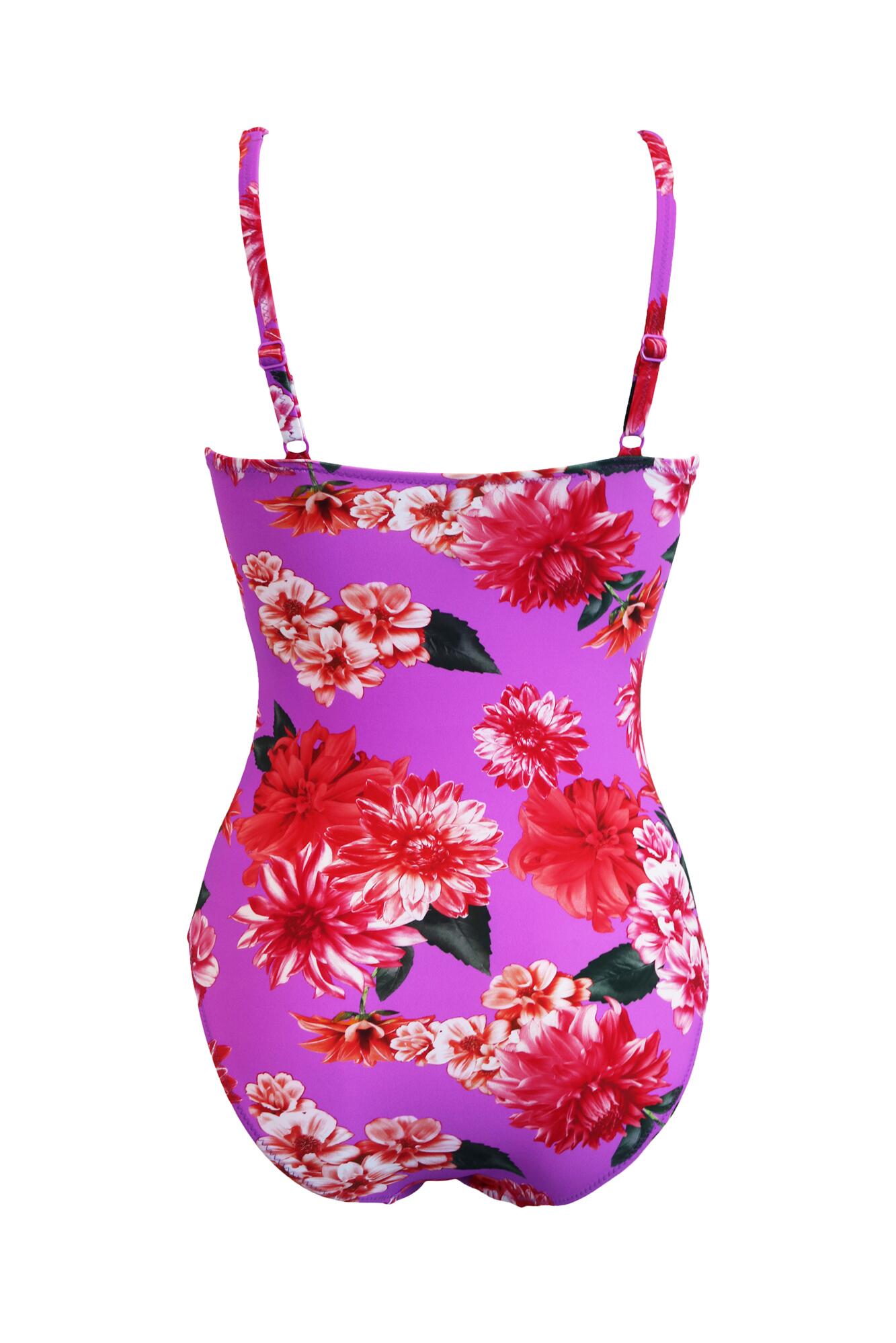 Buy Cream/Purple Floral Frill Wrap Tummy Control Swimsuit from Next
