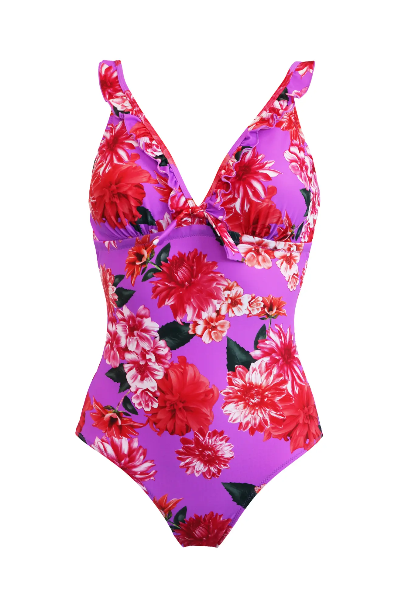 Getaway Frill Tummy Control Swimsuit | Ultraviolet Floral | Pour Moi