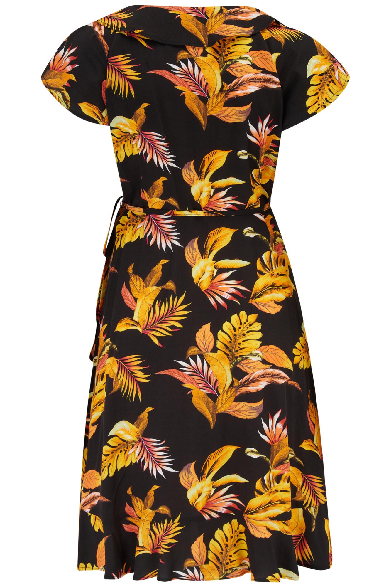 Woven Frill Wrap Dress in Black/Gold | Pour Moi