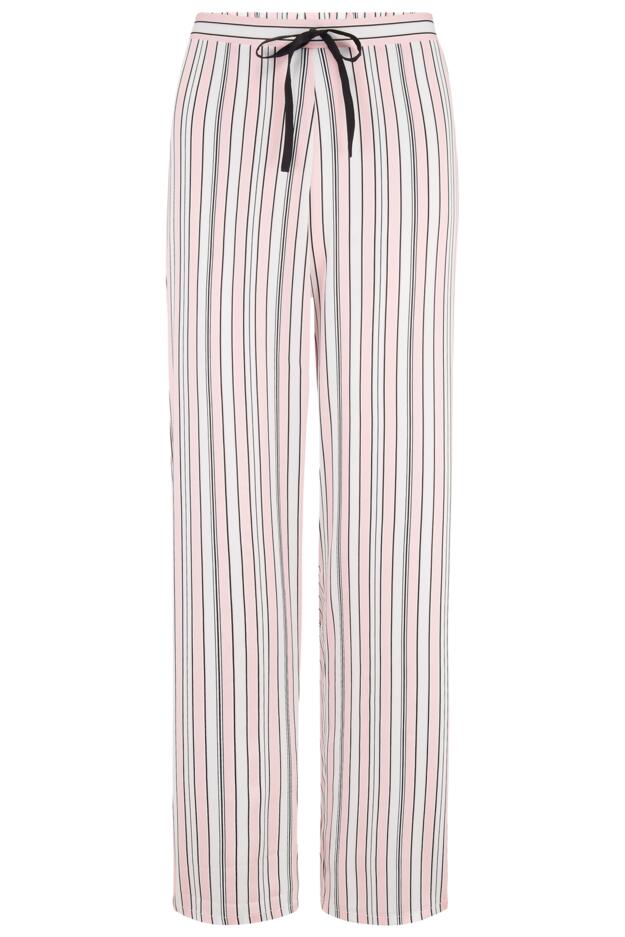 Satin Stripe Print Revere Collar Trouser PJ Set, Pink/Black/White