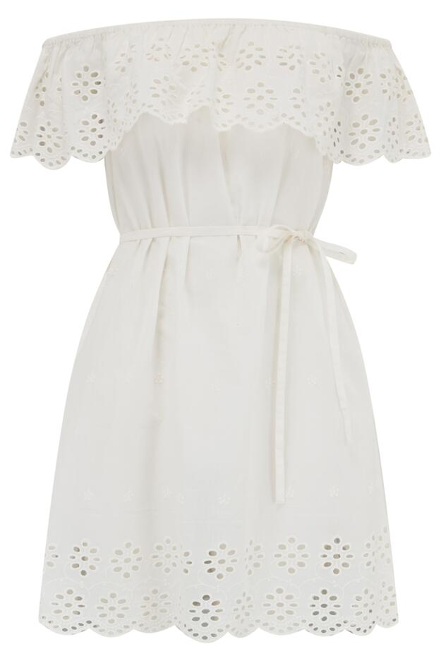 Cotton Broderie Bardot Mini Beach Dress