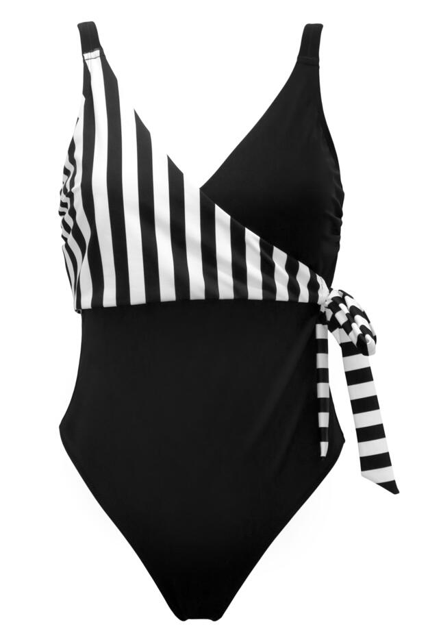 Wrap Over Tie Tummy Control Swimsuit in Black/White Pour Moi