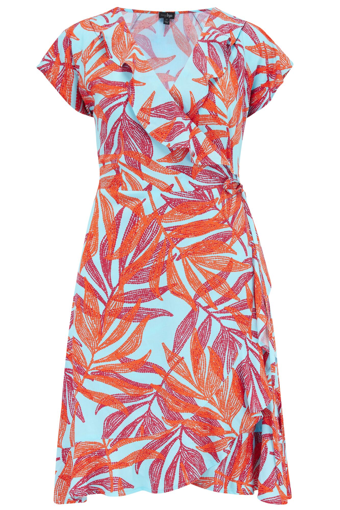 LENZING™ ECOVERO™ Viscose Frill Wrap Beach Dress in Aqua Palm | Pour Moi