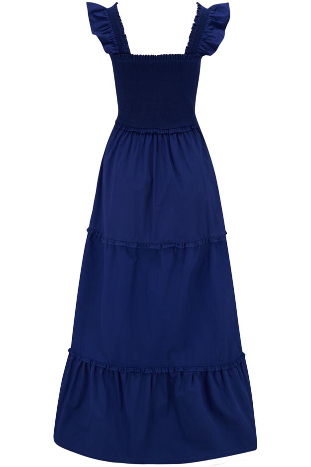 Lucy Cotton Poplin Tiered Maxi Dress in Navy | Pour Moi