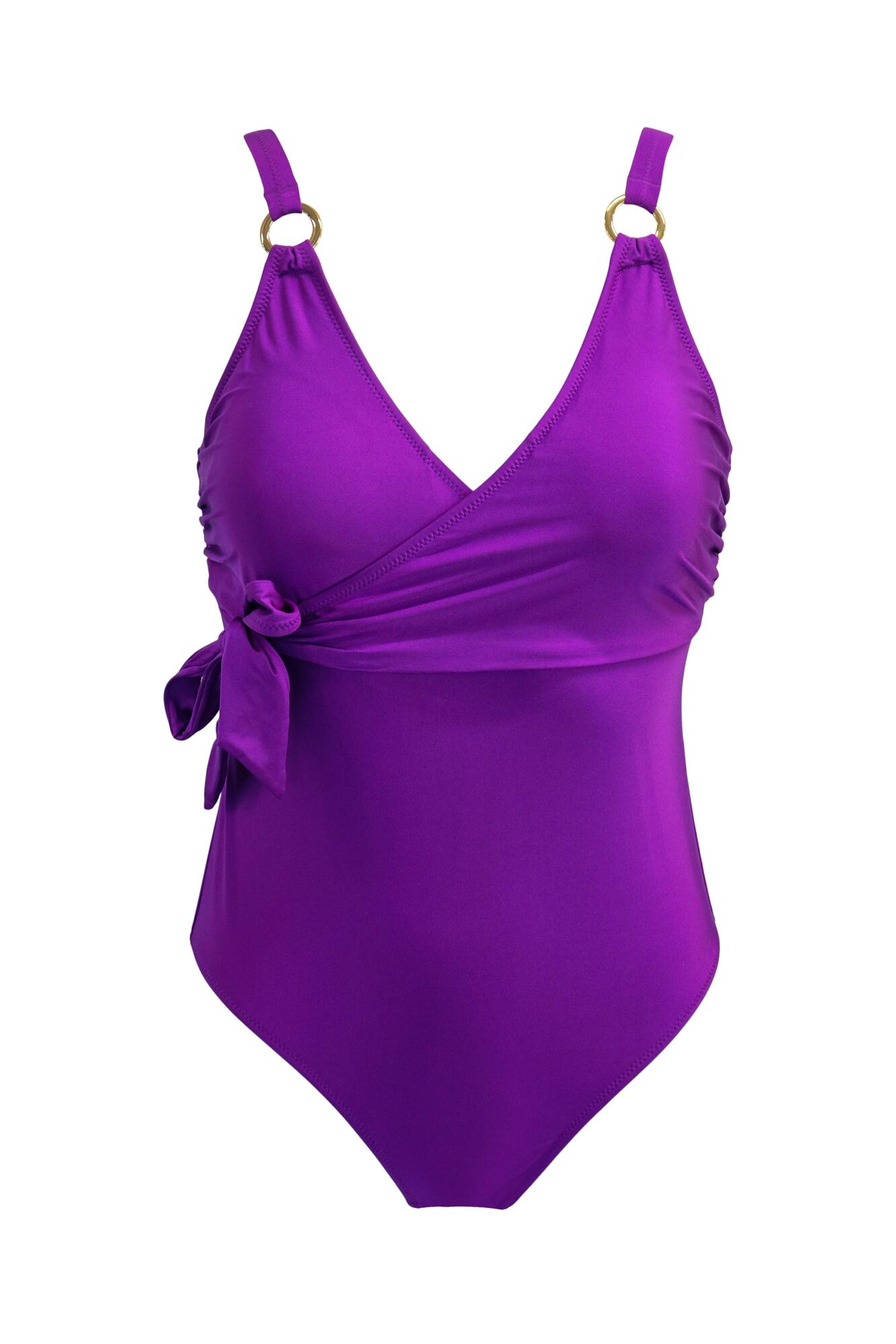 Samoa Wrap Over Tummy Control Swimsuit in Purple | Pour Moi