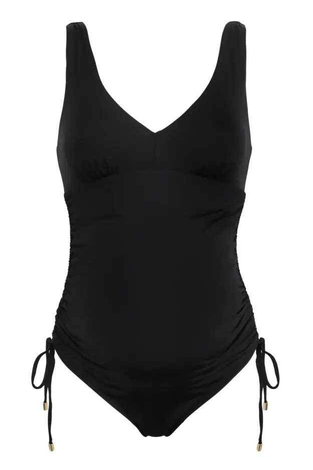 Maternity Ruched Adjustable Side Swimsuit | Black | Pour Moi