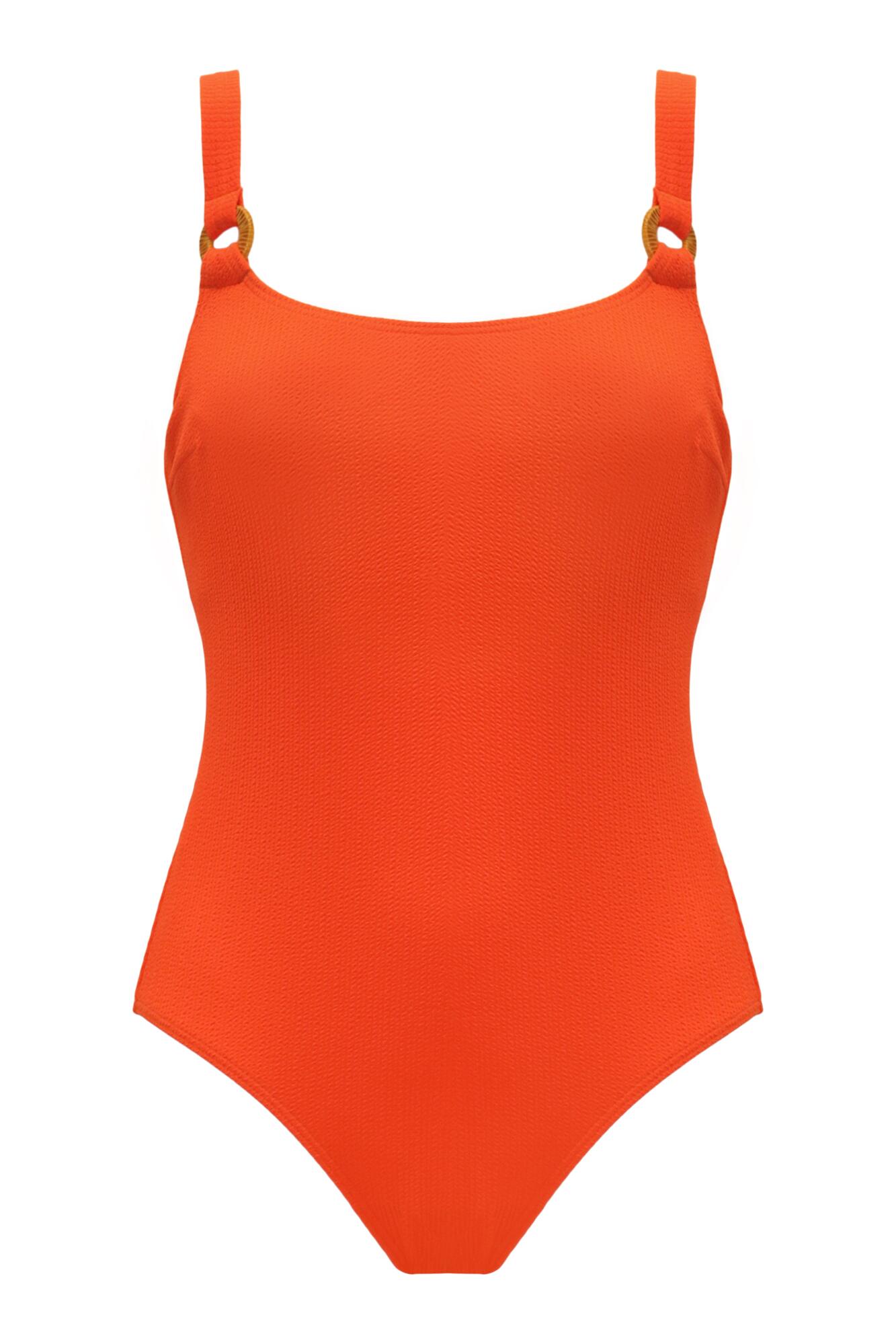 Cali Ribbed Texture Ring Underwired Tummy Control Swimsuit in Orange ...