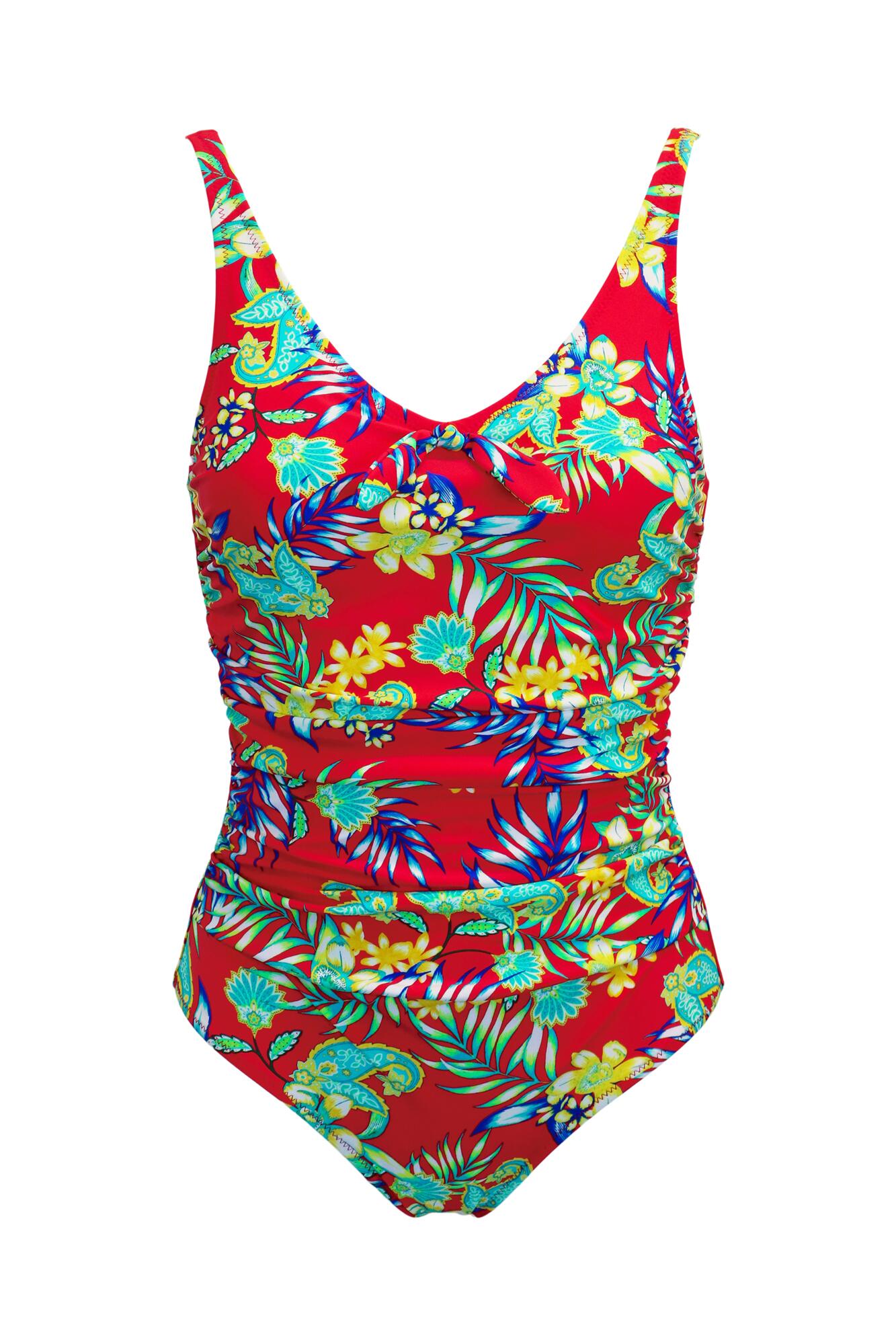 Heatwave Scoop Neck Tummy Control Swimsuit in Red Floral | Pour Moi