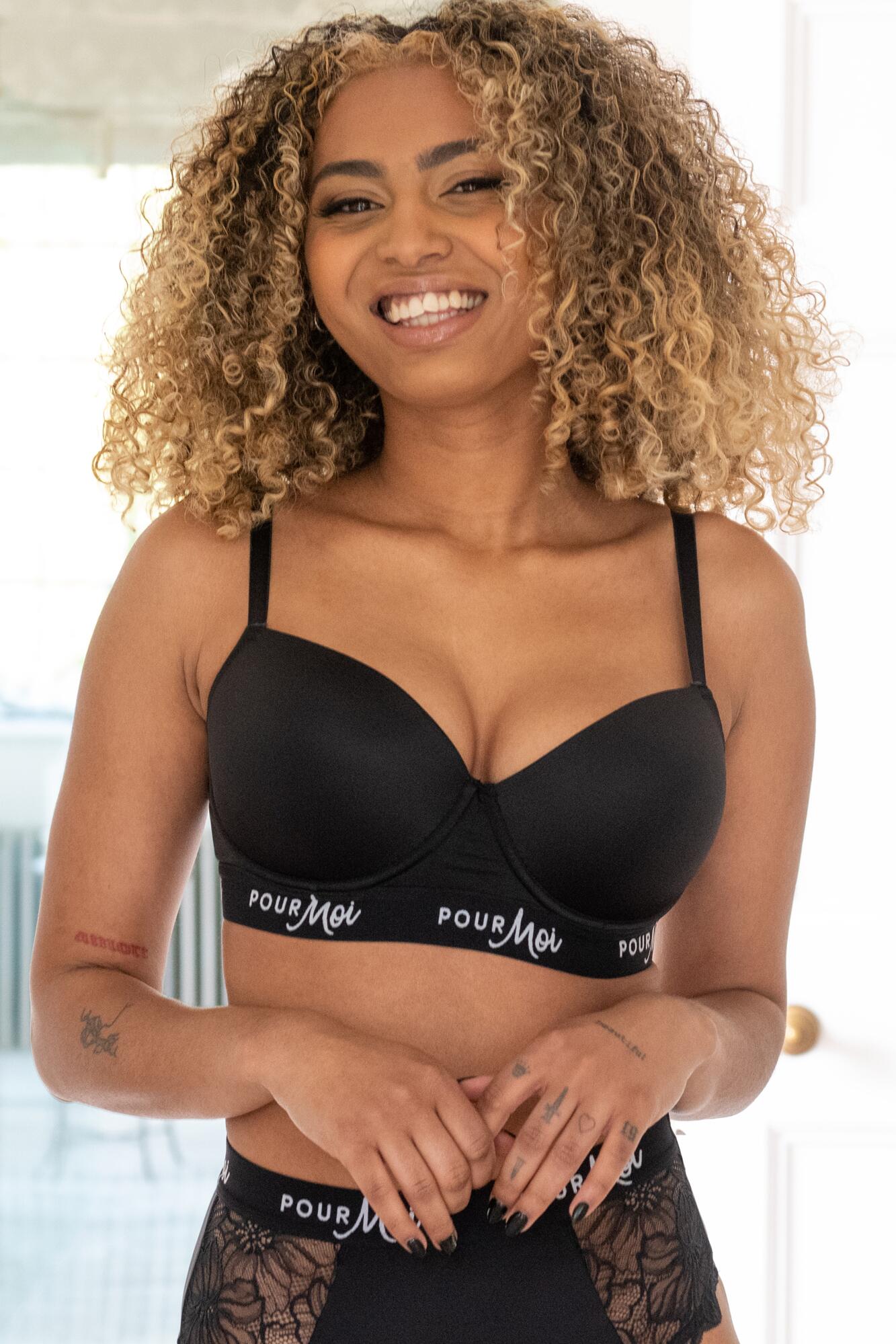 Logo Padded T shirt Bra in Black Pour Moi