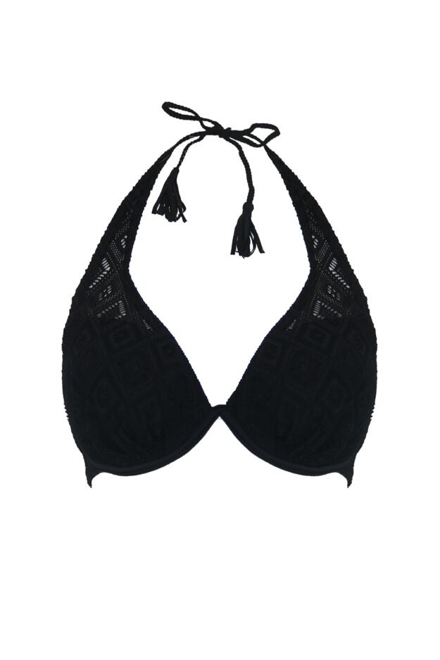 Black Lace Overlay - Braided Padded Underwire Bikini Top