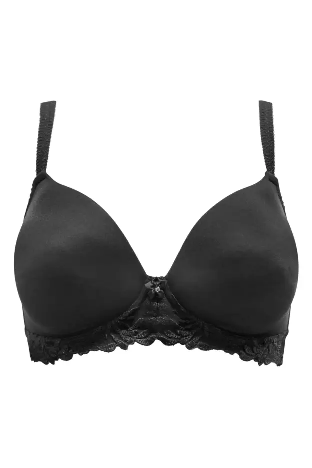 Plain Hosiery Black Solid Non-Wired Lightly Padded T Shirt Bra at