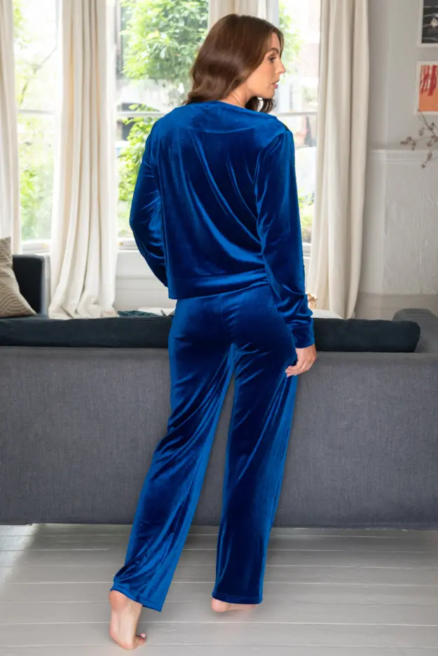Velour Lounge Pyjama Set in Cobalt | Pour Moi
