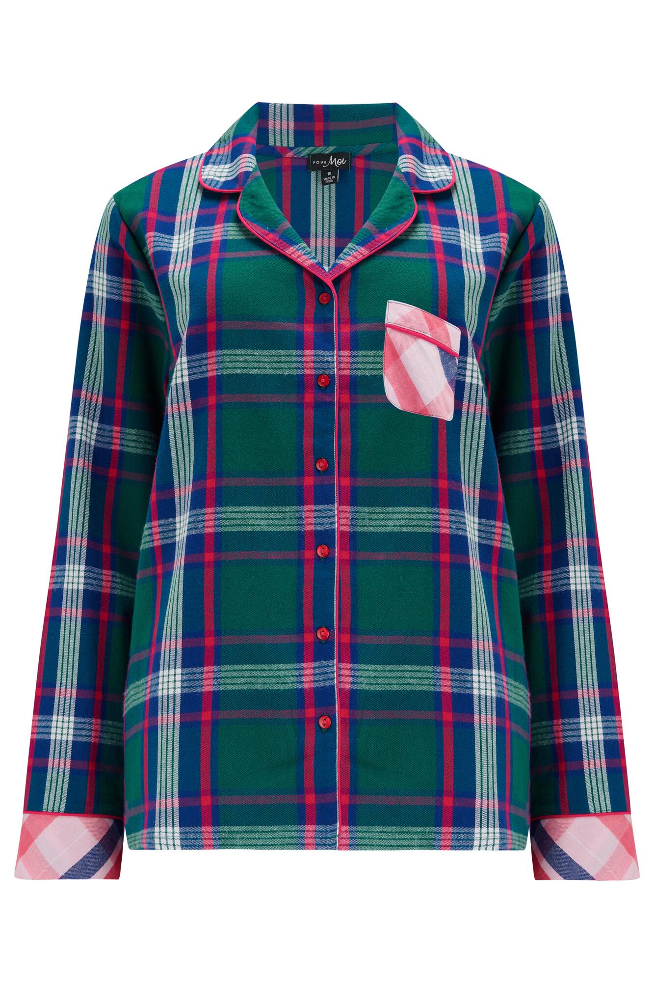 Cosy Check Brushed Cotton Pyjama Gift Set in Forest/Pink | Pour Moi