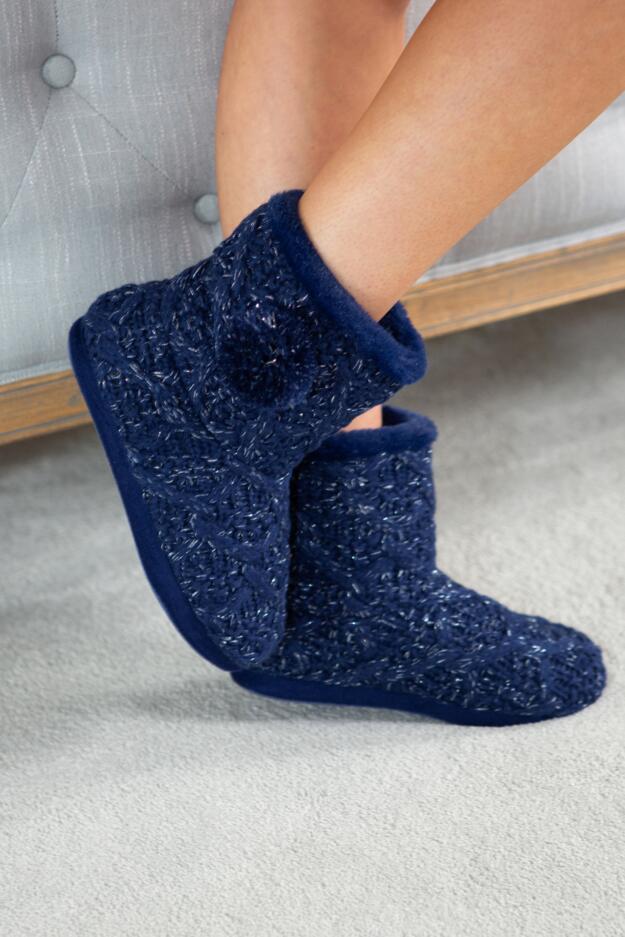 Cable Knit Faux Fur Lined Bootie Slipper